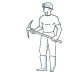Miner Illustration The illustration shows a miner wearing a hard hat and carrying a pick axe